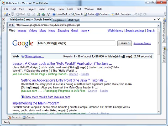 Screenshot of Search Result in VS